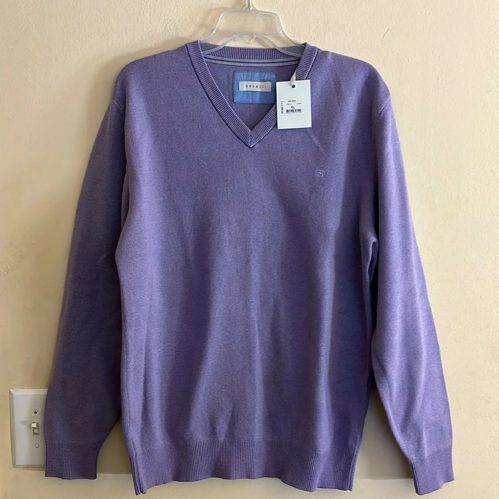 Benetti Cotton V-Neck Sweater Size XL‎ NWT